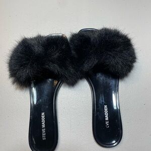 Steve Madden Black Fuzzy Women's Slides
